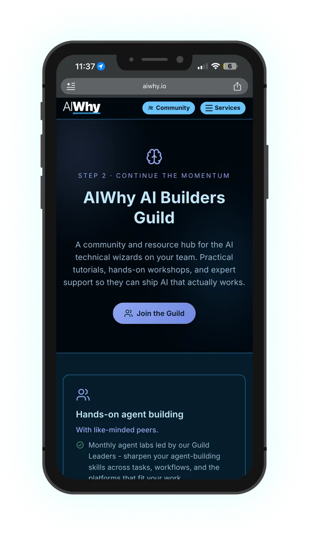 AIWhy Builders Guild on mobile