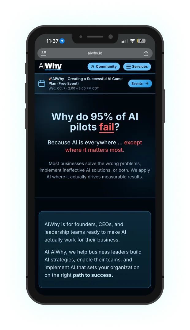 AIWhy home page on mobile