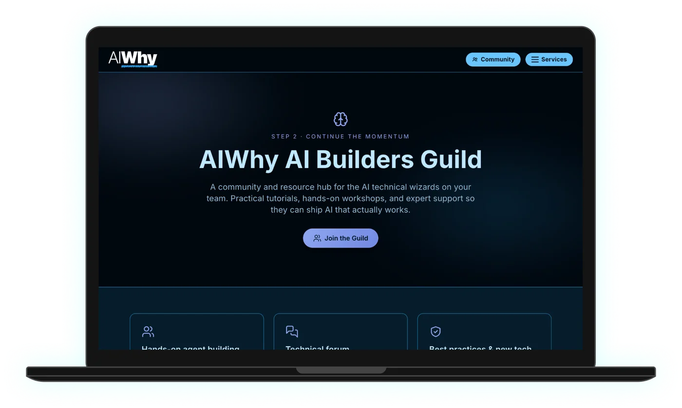 AIWhy Builders Guild page on desktop
