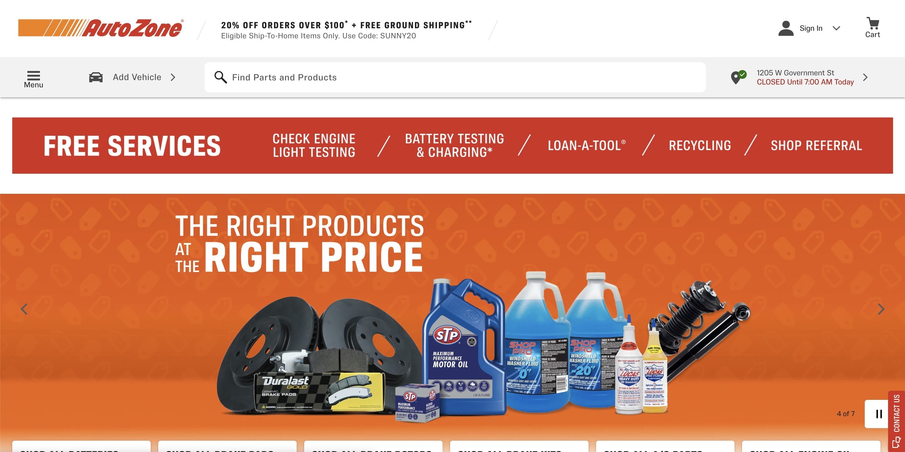 AutoZone website