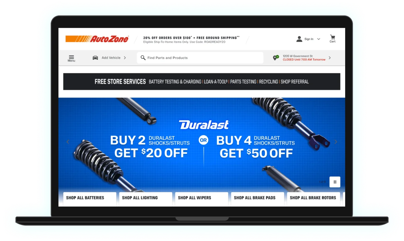 AutoZone.com today: Home page