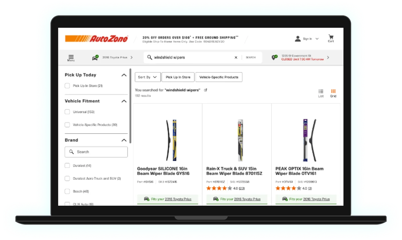 AutoZone.com today: Product list