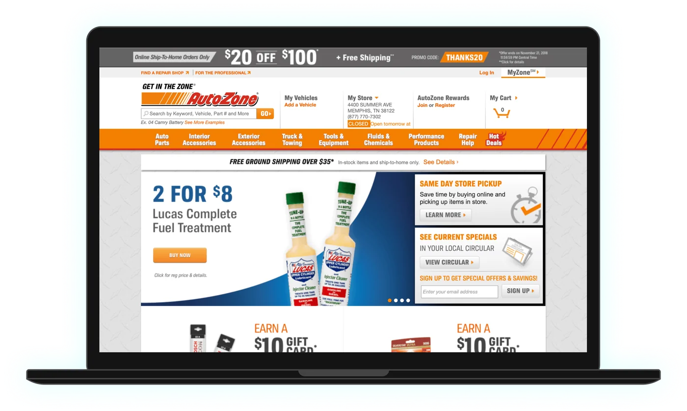 AutoZone.com before the relaunch: Home page