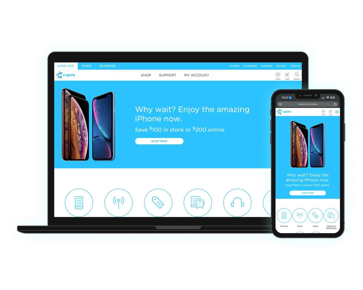 C Spire wireless site on laptop and phone