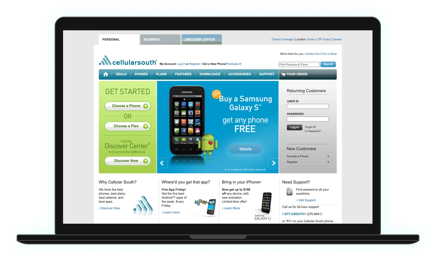 Cellular South home page, 2011