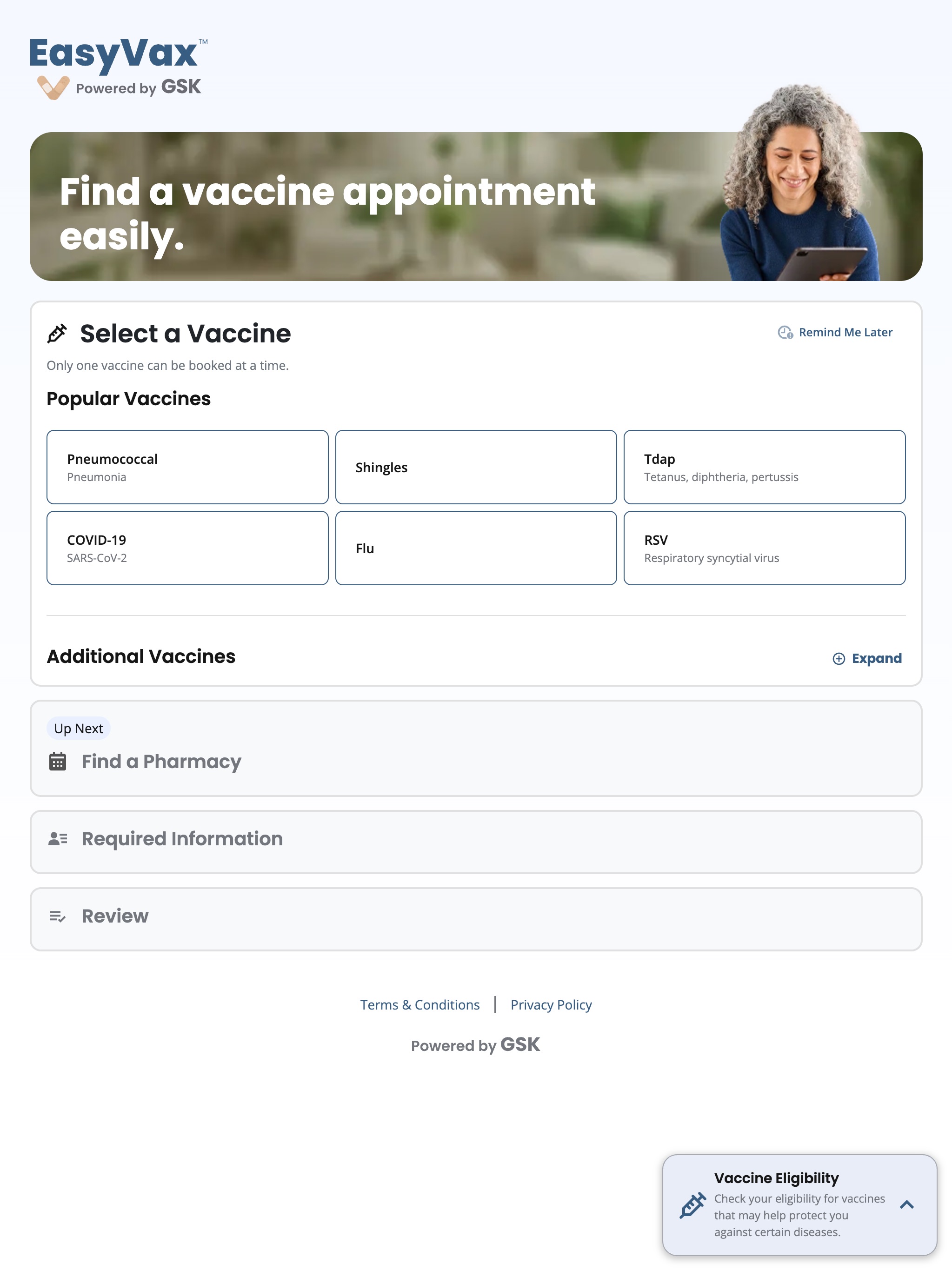 EasyVax iPad scheduling flow