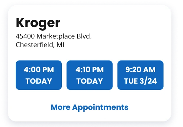 Pharmacy card, Level 3: Time slots, each with its own booking link