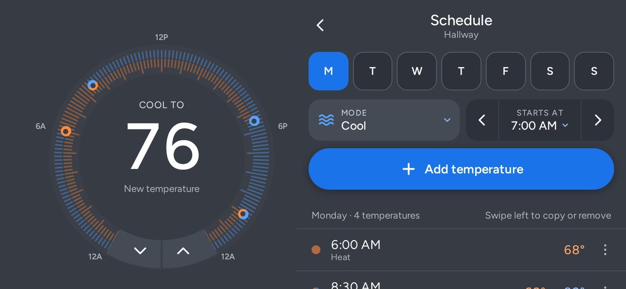 Redesigned Nest schedule that reuses the thermostat dial, shown in landscape