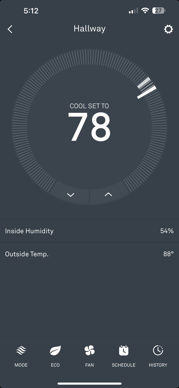 Current Nest thermostat screen with the Cool set to 78 dial